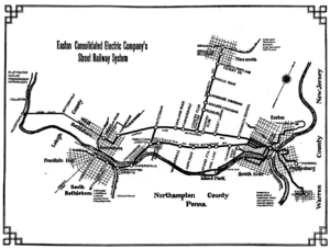 Map of Easton Consolidated Electric Company's Street Railway System c 1912