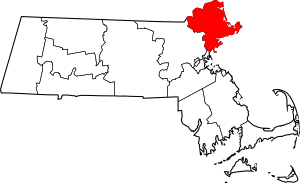 Map of Massachusetts highlighting Essex County