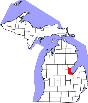 Map of Michigan highlighting Bay County