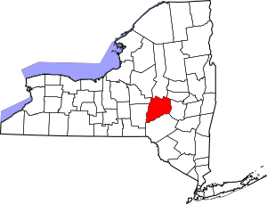 Map of New York highlighting Otsego County