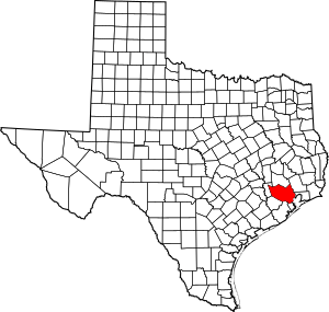 Map of Texas highlighting Harris County