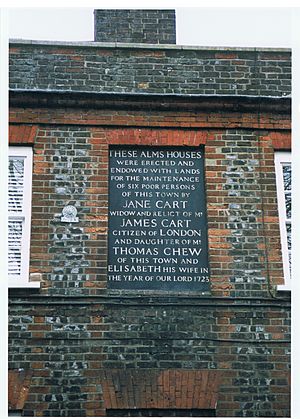 Monumental inscription on the Chew almshouses, commemorating their endowment in 1723