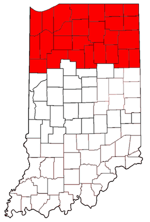 Northern Indiana counties are highlighted in red.