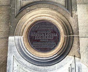 Plaque commemorating Sophia Louisa Jex-Blake, Medical School, Teviot Place, Edinburgh
