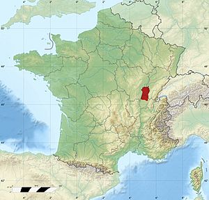 Poulet de Bresse area of production on France relief location map