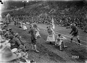 Queen Mary's Auxilary Army Corps tug-o-war, 3 August 1918