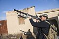 Secretary of the Army Mark Esper testing an experimental counter-drone weapon in Afghanistan in December 2017