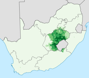 South Africa Sotho speakers proportion map