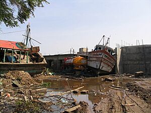 Tsunami caused damages at Nagapattinam Port on January 1, 2005