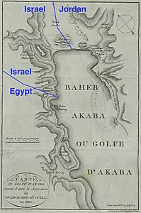 1822 Rüppell map of the Gulf of Aqaba with modern borders