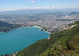 Panoramic sight of Annecy and Lake Annecy.