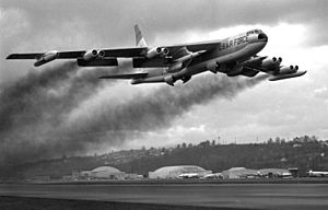 Boeing B-52F takeoff with AGM-28 Hound Dog missiles