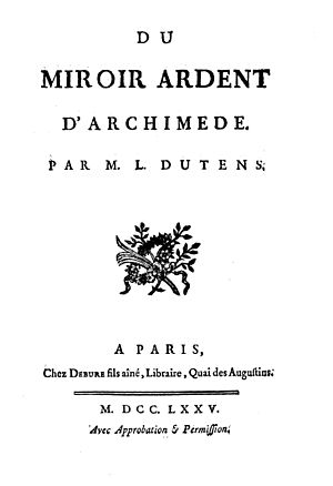 Dutens - Du miroir ardent d'Archimede, 1775 - 1505075