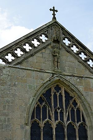 East window and statue of Henry IV on St Mary Magdalene's Church, Battlefield