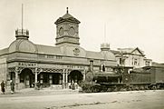 Ellen Street station and Yx locomotive no. 104, about 1930 (SLSA B 22810).jpg