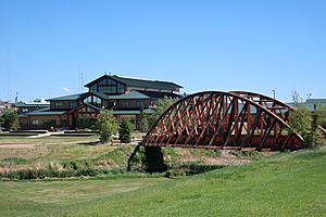 Gillette College Main Building and bridge over Donkey Creek in Gillette, Wyoming