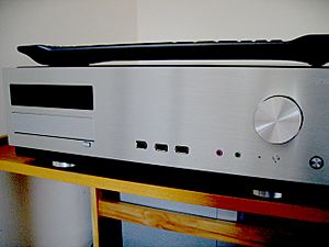 Home theater PC front with keyboard
