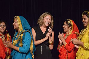 Katherine Maher Dances with Punjabi Dancers - Opening Ceremony - Wiki Conference India - CGC - Mohali 2016-08-05 6493