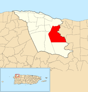 Location of Llanadas within the municipality of Isabela shown in red