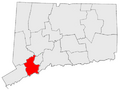 Map of Regions of Connecticut highlighting Greater Bridgeport Region