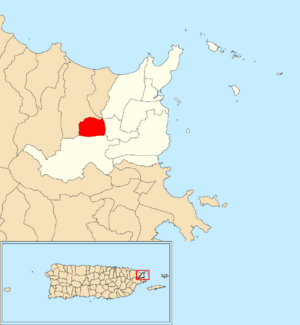 Location of Naranjo within the municipality of Fajardo shown in red