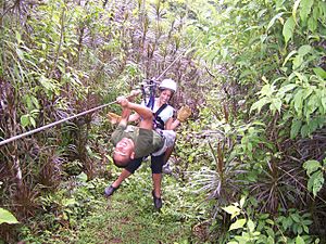 Rescuing a stuck zipliner at Canopy San Lorenzo in San Ramon, Costa Rica