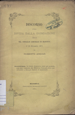 Roberto Ardigò – Discorso sulla difesa dalla inondazione, 1874 - BEIC 6280257
