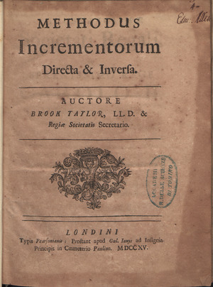 Taylor - Methodus incrementorum directa et inversa, 1715 - 811460