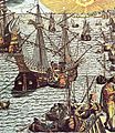 Theodore de Bry - Harbour scene (colorized)