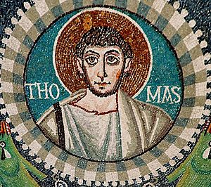 Thomas the Apostle. Detail of the mosaic in the Basilica of San Vitale. Ravena, Italy