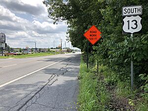 2022-07-17 13 20 50 View south along U.S. Route 13 (DuPont Highway) just south of Delaware Avenue in Harrington, Kent County, Delaware