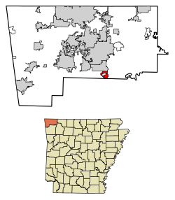 Location of Bethel Heights in Benton County, Arkansas.
