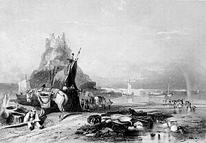 Castle on Holy Island from the west (Finden, Gutenburg)