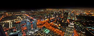 Dubai night birds eye view