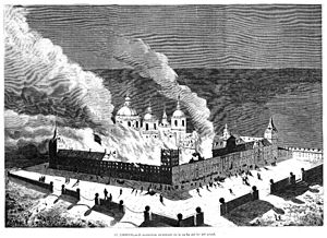 El Escorial, el monasterio incendiado en la noche del 1º del actual, de Galofre