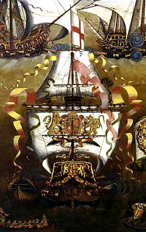English ship Revenge at Battle of Gravelines (1588) - Invincible Armada (cropped)