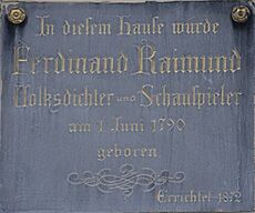 Erinnerungstafel an dem Geburtshaus von Ferdinand Raimund