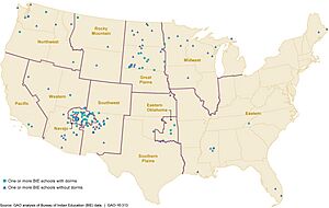 Figure 1- Locations of Bureau of Indian Education Schools by Bureau of Indian Affairs Region (26179452402)
