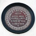 George Cruikshank artist. Lived here from 1850 to 1878. B Sept. 27th 1792. D Feb. 1st 1878.