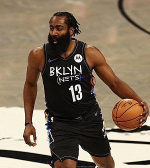 Harden on the Nets wearing their city edition jersey.