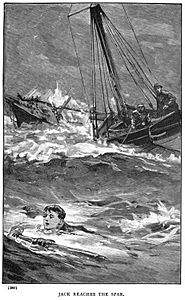 Illustration by w h overend from a chapter of adventrues by g a henty jack reaches the spar