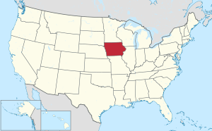 Map of the United States highlighting Iowa