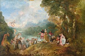 L'Embarquement pour Cythere, by Antoine Watteau, from C2RMF retouched
