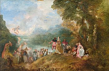 L'Embarquement pour Cythere, by Antoine Watteau, from C2RMF retouched
