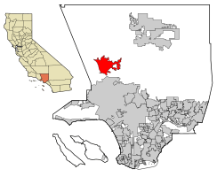 Location of Santa Clarita in California and Los Angeles County