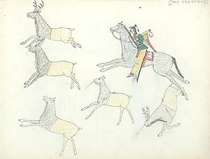 Ledger art- Kiowa hunting elk