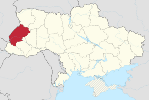 Lviv in Ukraine (claims hatched)