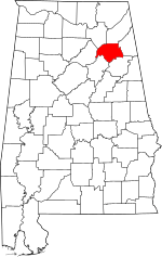 Map of Alabama highlighting Etowah County