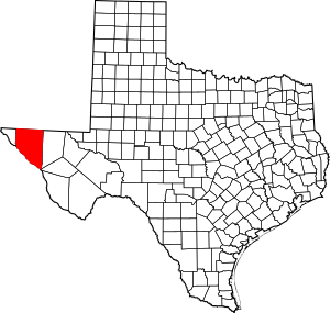 Map of Texas highlighting Hudspeth County