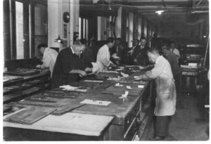 Miklós Andor in the page-setting room of Athenaeum Printing House - cca. 1920 (1)f